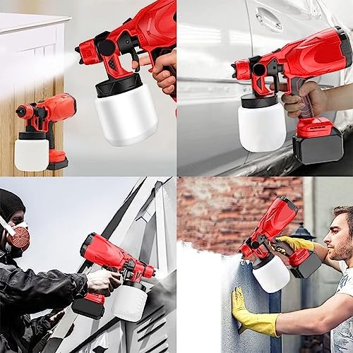 Bezprzewodowy pistolet do malowania pod wysokim ciśnieniem, elektryczny pistolet do malowania o mocy 850 W z 4 dyszami i 2 akumulatorami, pojemnik na farbę 700 ml, przenośny automatyczny pistolet