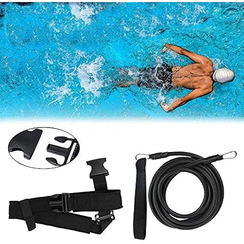 Swim Training Belt 4M Static Stationary Swimming Leash Bungee Cords Pool Exercise Equipment Durable Resistent Elastic Resistance Bands Harness For Adults and Kids(Black) Cover