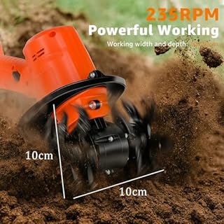 Motobineuse Electrique Sans Fil, 21V Portable Motoculteur sur Batterie, 235 RPM Petite Motobineuse Électrique, Largeur/Profondeur de Travail 10/10 cm, Cultivateur pour Potager, Yard, Culture du Jardin