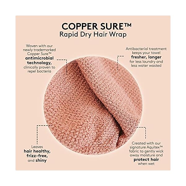 AQUIS Copper Sure™ Rapid Dry Microfiber Hair Wrap, Button-Loop Closure Wrap Shape, Clean Towel Technology, Ultra-Absorbent