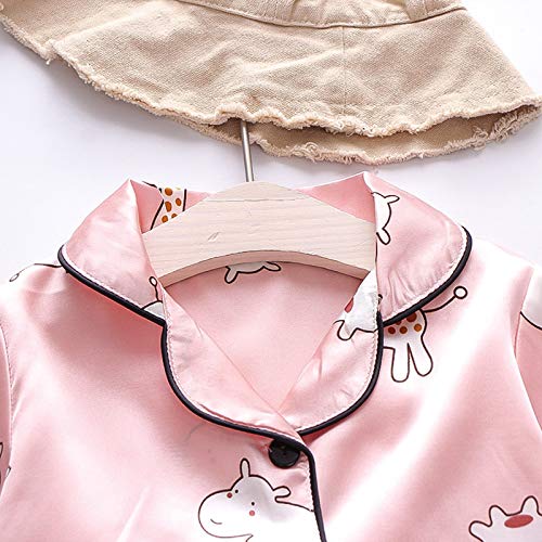 Toddler Girls Satin Summer 𝐏ajamas Set Short Sleeve Button-Down 𝐏js Kids Silk Sl𝐞epwear Cartoon Cute 𝐍ightwear3