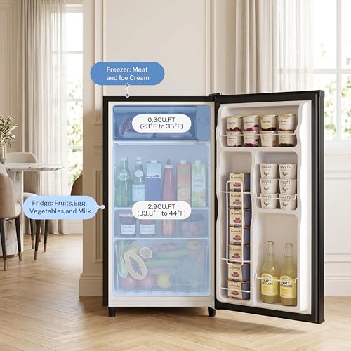 Image of 3.2 Cu.Ft Mini Fridge with Freezer, 1 Door Small Refrigerator with Adjustable Thermostat Energy-efficient Low Noise, Compact Fridge for Bedroom, Office, Dorm, Black