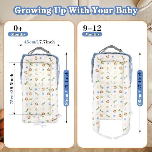 Image of Baby Lounger for Newborn-Portable Baby Lounger 0-24 Months for Home and Travel,Newborn Loungers with Strap, Baby Nest Lounger Adjustable Size,Animal World Blue