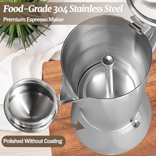 Image of 2 Cup Thickened Moka Pot 304 Stainless Steel 100ml Italian Espresso Coffee Maker Stovetop CoffeeMakers Mocha Pot Percolator for Induction Stove Classic Cafe Makers Portable for Easy Brewing