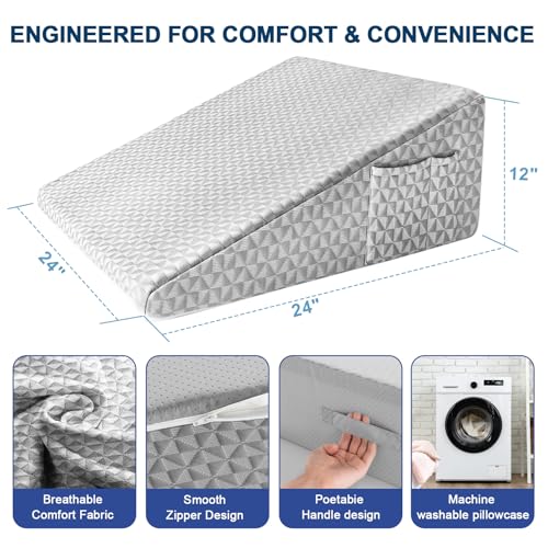Image of Wedge Pillow for Sleep Apnea, 12 inch Memory Foam Bed Wedge After Surgery | Dual-Layer Foam with a High-Density Base Provides Stable Support, Resists Flattening, and Stays Secure with a Non-Slip Bottom