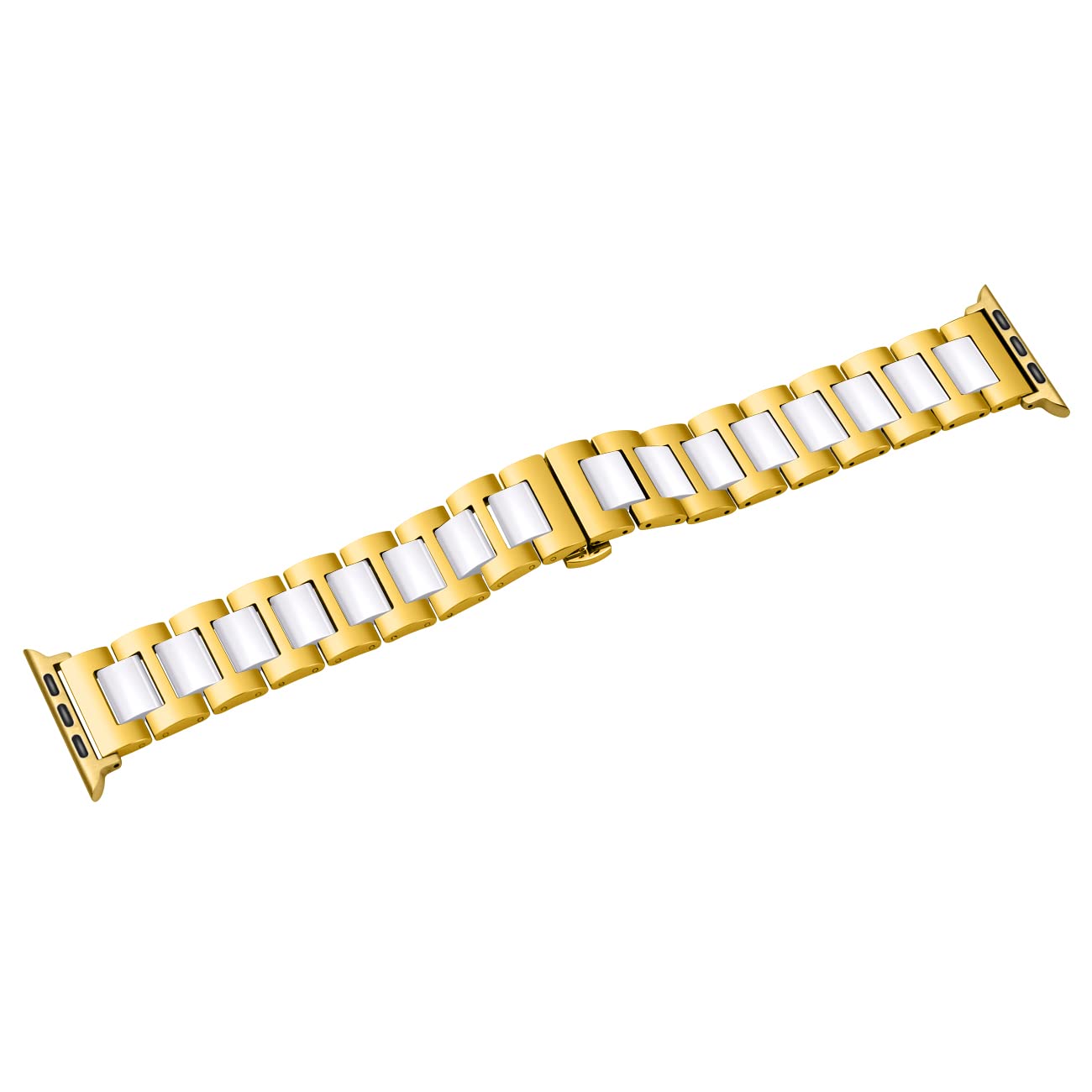 Cinturino in ceramica bianca e acciaio inossidabile oro compatibile con Apple 38 mm/40 mm/41 mm per iWatch serie 11/10/9/8/7/6/5/4/3 Ultra/SE, cinturino per uomo e donna