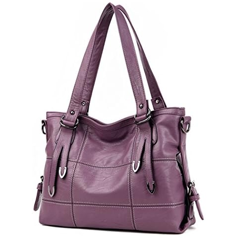 DEERWORD Women's Hobos Shoulder Bags Totes Satchels PU Leather Convertible Top-Handle Handbags Purple Cover