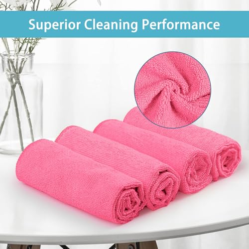 Image of HOMEXCEL Pink Microfiber Cleaning Cloth, 8 Pack Cleaning Towels for Kitchen, Lint Free, Scratch-Free, Highly Absorbent, and Reusable Cleaning Rags for House, Window and Glass, Cars, 11.5 X11.5 inch