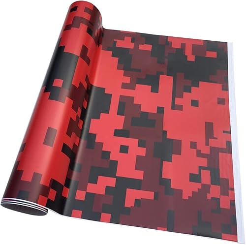 Rollo de vinilo de camuflaje para coche, papel de contacto para vehículo, motocicleta, bicicleta, camión, rojo digital, 11.8 in x 59.8 in