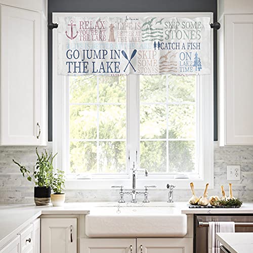 Ambehome Curtain Valances For Windows Decor, Nautical Anchor Sailboat Rod Pocket Valance Window Treatment Kitchen Dining Room, Short Tier Cafe 54X18 Inch Lake Life Theme #TOP1