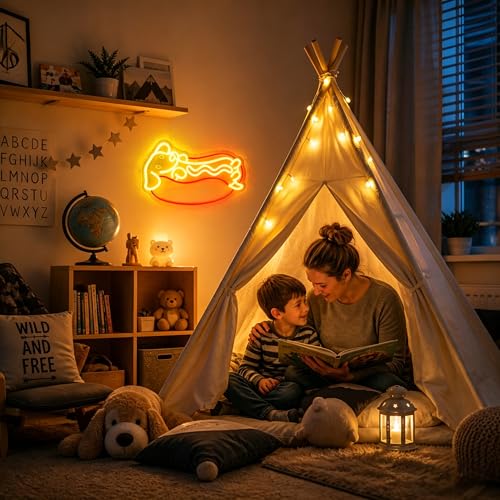 Image of Neon Sign, JGHTURIE Hotdog Dimmable Neon Signs for Wall Decor, Cute Funny Animal Led Dog Light up Led Sign for Room, Kitchen, Shop, Bar, Birthday, Party & Home Decor - USB Powered