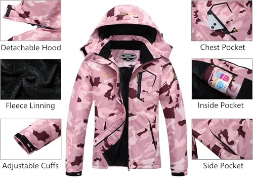 Image of MOERDENG Women's Waterproof Ski Jacket Warm Winter Snow Coat Mountain Windbreaker Hooded Raincoat Jacket