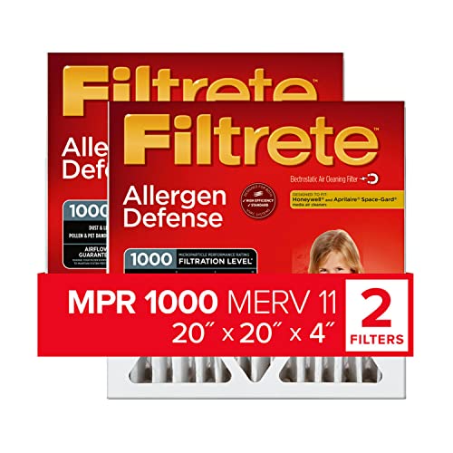 Image of Filtrete 20x20x4, AC Furnace Air Filter, MPR 1000 DP, Micro Allergen Defense Deep Pleat, 2-Pack (actual dimensions 19.88 x 19.88 x 4.31)