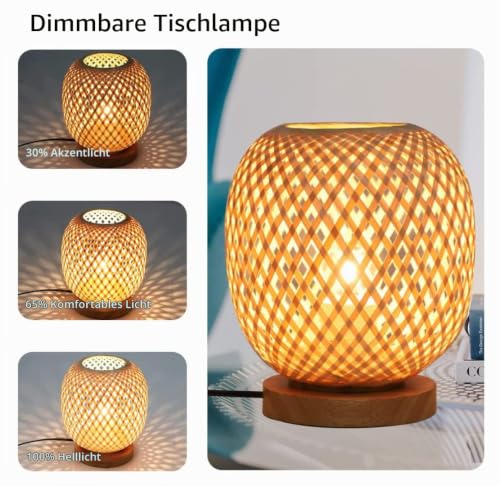 Bambus-Weblaterne, Tischlampe, Nachttischlampe, ländlicher Stil, Nachtlicht, dekoratives Licht, Tischbeleuchtung, Bambus-Weberei, Schreibtisch-Lampenschirm für Schlafzimmer – Bild 5