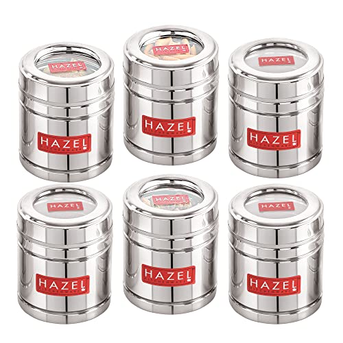 HAZEL Stainless Steel Coffee Container with Transparent Lid | 500 ml Each Transparent Lid Coffee Powder Storage Box for Kitchen | Food Grade Steel Kitchen Container, Set of 6 (B0B42HRHC8) Amazon Price History, Amazon Price Tracker