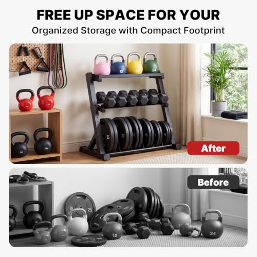 Image of YOLEO Dumbbell Rack, Adjustable & Compact Weight Rack for Dumbbell, Kettlebell, Barbell, Heavy Duty Weight Storage Organizer, Space-Saving Dumbbell Storage Stand Holder for Home Gym - 1100LBS Capacity (Rack Only)