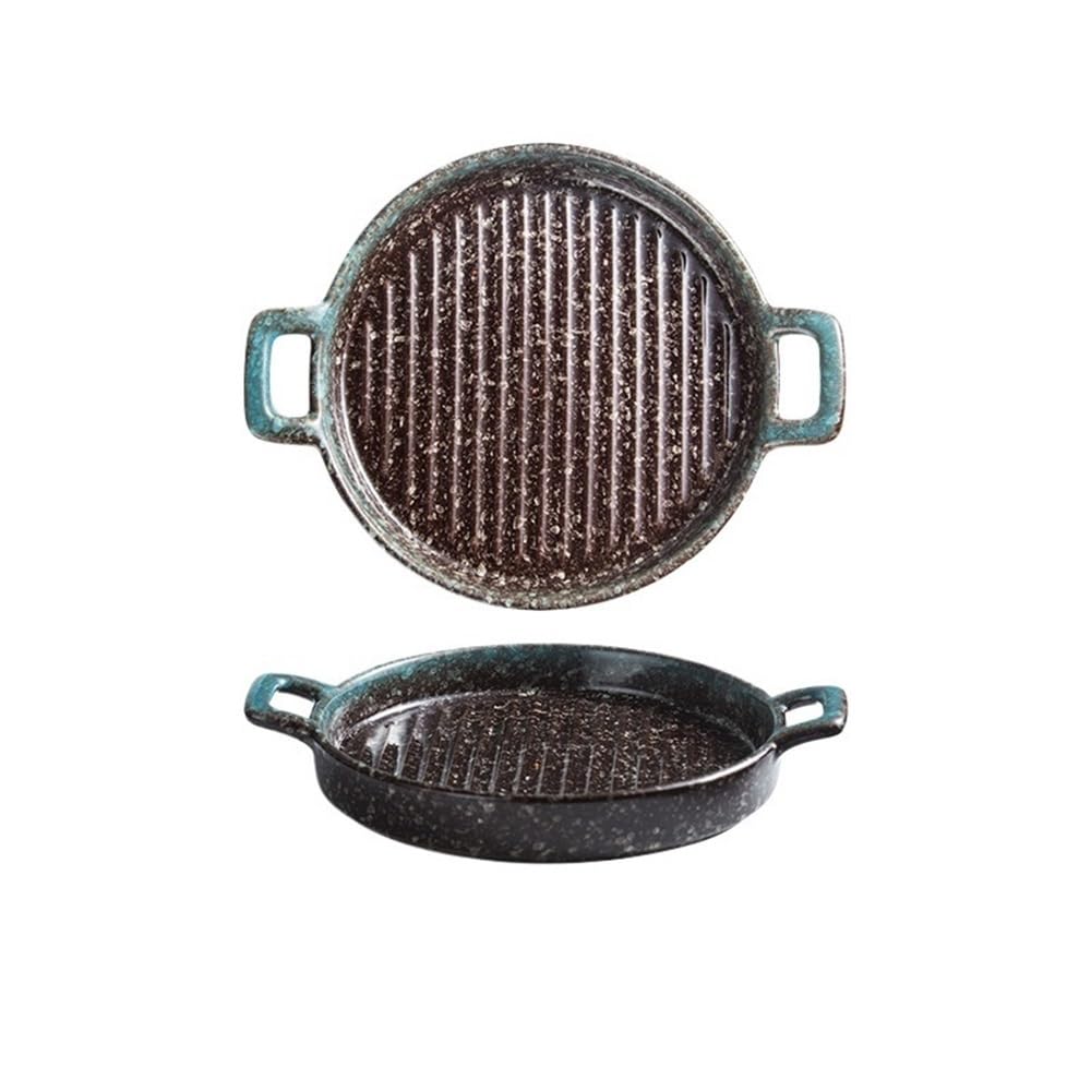 HPTHLY Baking Bowl Double Ear Ceramic Baking Tray Western Steak Plate Microwave Oven, Utensils,25.5 * 21 * 4Cm Baking Dish (Multi)