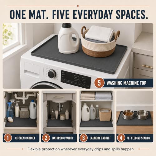25“ x 19“ Waterproof Under Sink Mat for Bathroom,Kitchen,Pet Feeding Mat | Silicone Cabinet Liner Shelf Protector Organizer,Leaks Flexible Drip Tray- Holds 3.5 Gallons - Dark Gray - image 6