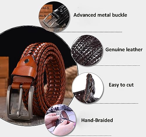 Mens Braided Leather Belt Big & Tall Woven Belts with Metal Pin Buckle for Men Casual Jeans Golf Belt2
