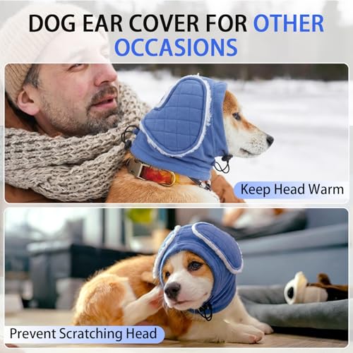 Image of MIGOHI Soft Dog Ear Muffs Noise Protection,Ear Covers for Dogs,Dog No Shake Ear Wrap for Hematoma,Calming Hoodie Quiet Ears Head Warps for Medium Large Dogs Grooming,Bathing,Thunder,Firework,L,Blue