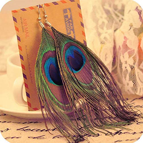 Aimimier Bohemian Peacock Feather Chandelier Earrings Long Drop Dangle Hook Earrings Prom Party Festival Jewelry for Women2