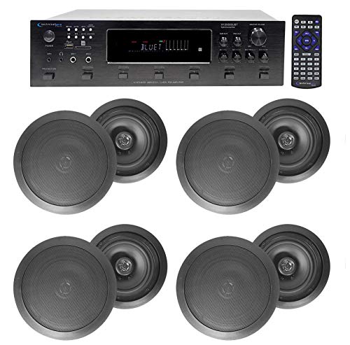 Technical Pro H12X500UBT 6000w 6-Zone 12-Speaker Bluetooth Home Theater Receiver Receiver Bundle with Pair Rockville HC655 Black 6.5