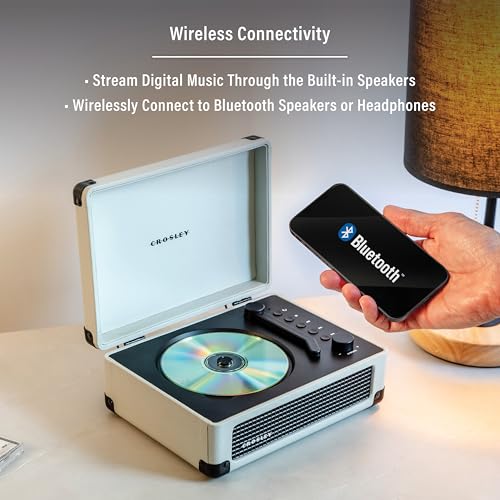 Image of Crosley CR3505DP-WF Cruiser Retro Portable CD Player with Stereo Bluetooth Speakers and FM Radio, White Farmhouse