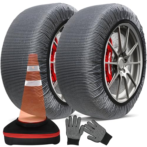 K-Musculo Snow Socks for Tires Traffic Cones, Snow Socks Snow Chain for Car SUV Pickup Easy to Use, Ultimate Grip, Washable.100 KM Safely In The Snow, EU EN-16662-1 Certififed(2 PACKS)-XL
