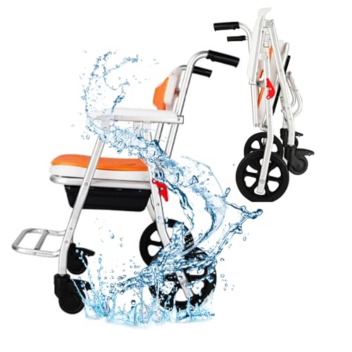 Sedie da doccia pieghevoli per anziani, sedia da doccia con rotelle, sedia da toilette, sedia a rotelle per doccia, capacità di peso 150 kg, sgabello da bagno per doccia interna per anziani