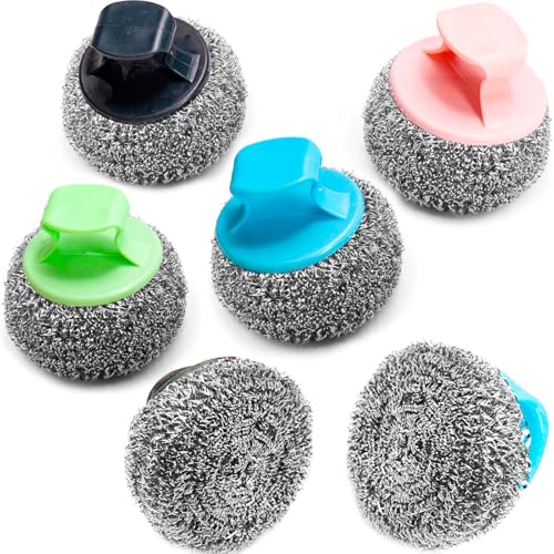 6 Pcs Éponges à Récurer Éponge en Acier Inoxydable,Éponges de Nettoyage avec Poignée,Éponges à Récurer Cuisine,pour Nettoyer la Casseroles,Vaisselle,Cuisinière,Four,Brosses - Couleur aléatoire