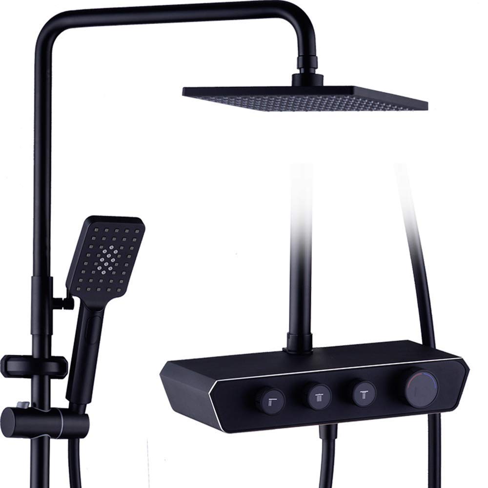 CWCQGH 10 Inch Black Exposed Rain Mixer Shower Combo Set Wall Mounted Bathroom Shower Faucet Set with Shower Head, Hand Shower, Bathtub Spout