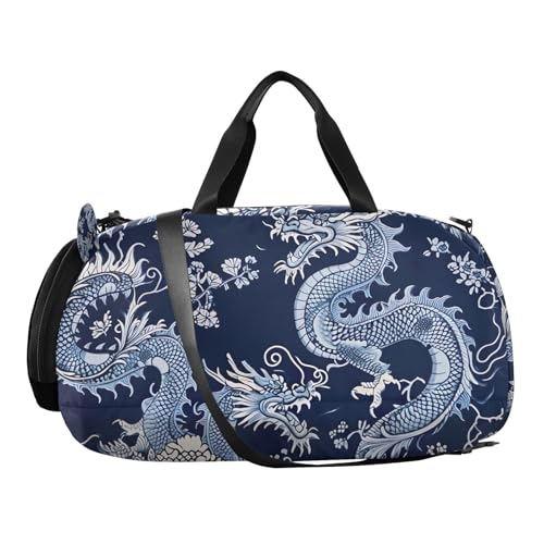 YETTASBIN Sport Travel Duffel Bag for Girls Boys, Chinese Dragon Large Waterproof Weekender Overnight Bag, Detachable Shoulder Strap Gym Bag with Shoe Compartment & Wet Pocket2
