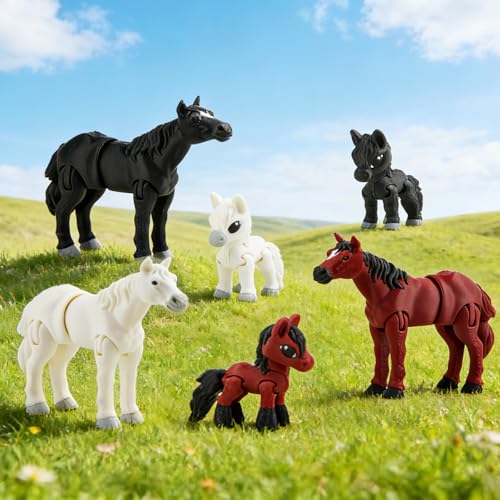Image of cobinaan 6PCS 3D Printed Horse Toys Set, Realistic 3D Printed Animal for Kids, Articulated Flexible Figurines Fidget Toys for Easter Party Favors Birthday Gifts Cake Topper Home Office Desk Decor