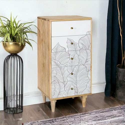 Image of Solid Wood Ranthambore Chest of Drawer | Wooden Chest of Drawer |Chest of Drawers with Storage | Dresser with 5 Drawers | Finish- Natural and White