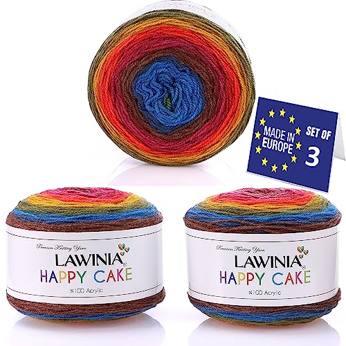 LAWINIA Happy Cake Premium Rainbow Yarn DK, Pack of 3 Each 150g, 530m Cake DK Knitting Yarn