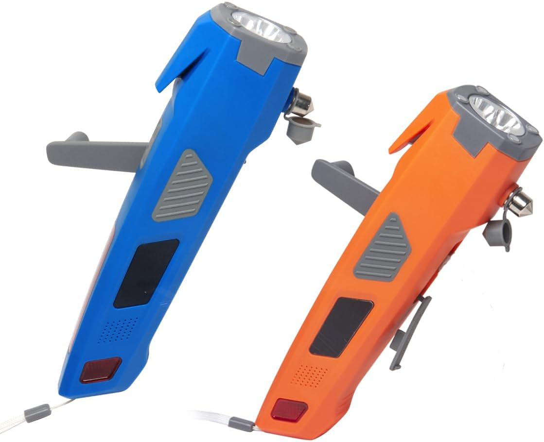 LUXON 7-in-1 Car Emergency Safety Tool Kit:Window Breaker,Seat Belt Cutter,LED Flashlight,Rescue Tool USB Charger,Sire Blink Light, Hand Cranking Charge,Magnetic for Vehicle Escape