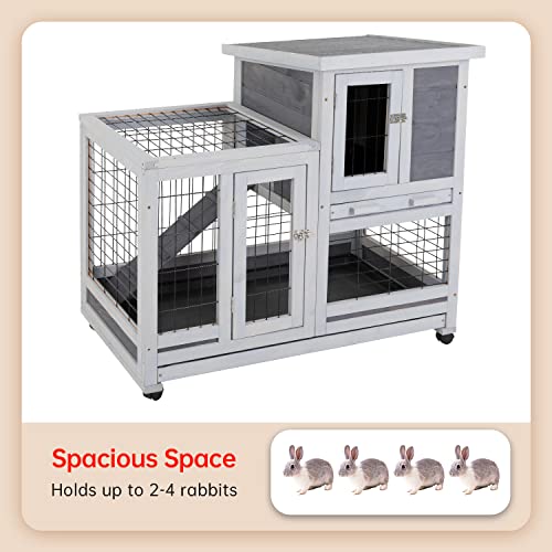 Paylesshere RH-WD727-GRAY Rabbit Hutch Indoor And Outdoor Rabbit Cage 37 Inch Wide Wooden Hutch House Guinea Pig Cage thumb #3