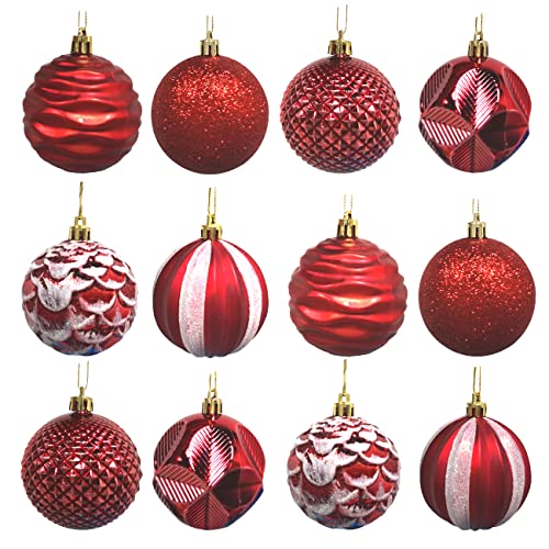 SUNSK Bolas de Navidad Rojas Bola de Plástico 6cm Adornos de Bolas Inastillables Adornos de Bolas Colgantes para Fiestas de Navidad Bodas 12 Piezas Cover