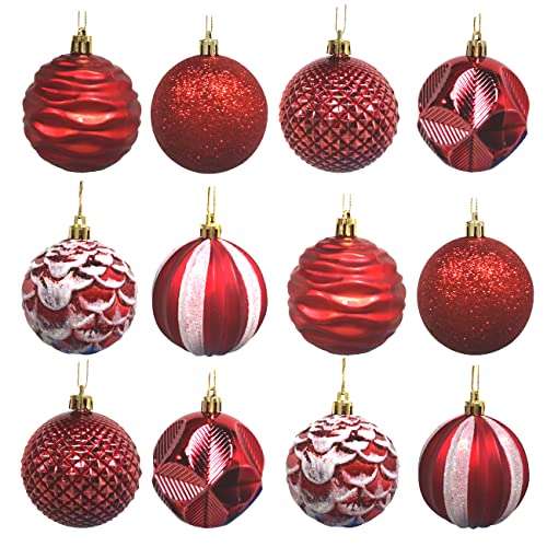 SUNSK Palle di Natale 6cm Plastica Palline Rosse Decorazioni Albero di Natale per Decorazione Natale Matrimonio 12 Pezzi