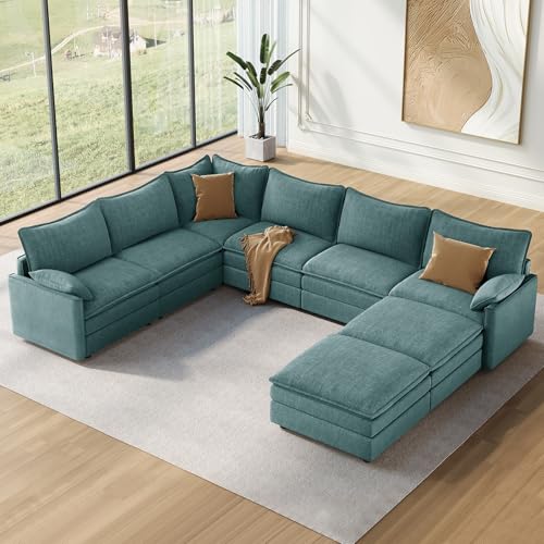 Image of Vesgantti Large Modular Sectional Sofa, Big Comfy Cloud Couch with Ottoman Deep Seat Chenille Cloud Sofa, 8 Seater Large Sectional Couches for Living Room, Bedroom and Apartment, Gray