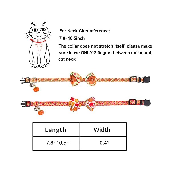 Adoggygo thanksgiving cat collars with bow bell, breakaway cat collar with bowtie pumpkin cat kitten collar for girl boy cats kittens (thanksgiving) - image 7
