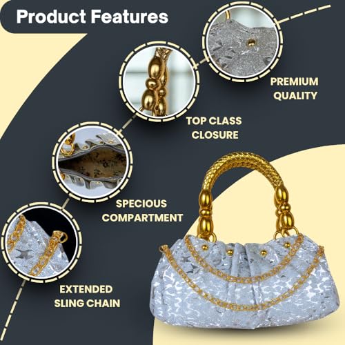 Image of SLARA Bridal Clutch Purse for Women, Elegant Evening Bag with Gold Handle and Chain Strap, Perfect for Weddings & Parties