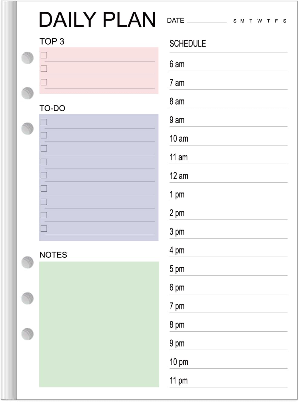 Inserto perforato a 6 fori per lista delle cose da fare, ricarica per agenda giornaliera non datata per raccoglitore A5, 100 fogli/200 pagine e ricarica a righe, carta bianca da 100 g/m², 14,7 x 21,3
