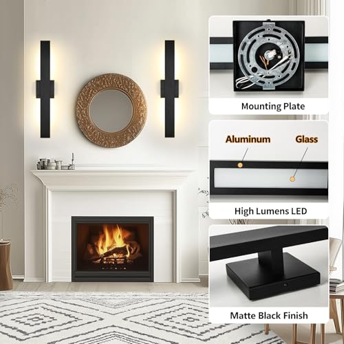 Image of Aluminum Modern LED Wall sconces 2 Pack, 24.4 inch Matte Black Waterproof Wall Lights with 28W LED Light Source for Indoor,Outdoor,Living Room,Bedroom,Garage,Porch,Hallway