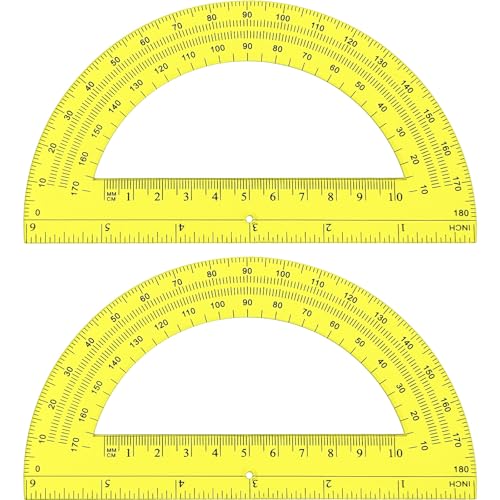 Zonon 2 Pcs 6 Inch Plastic Protractor Math Protractors 180 Degrees Angle Measurement, Translucent for Geometry Classroom Kid Student School Office Supplies(Yellow)