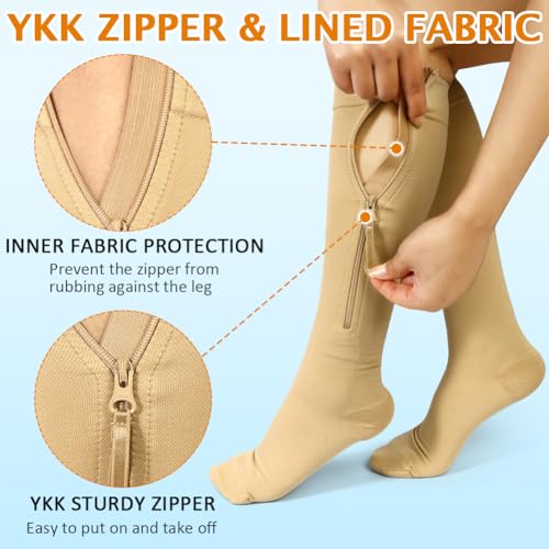 Image of CASMON Zipper Compression Socks 20-30 mmHg Closed Toe Support Socks 1 Pair