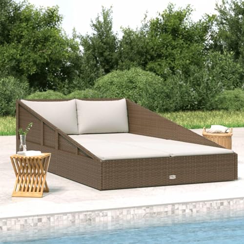 BaraSh Gartenbett Braun 110x200 cm Poly Rattan Gartenliege Wetterfest...