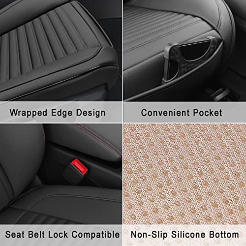 Spark Pu Leather Car Seat Covers - 2 Pieces Front Bottom Seat Covers Fits 95% Cars With Storage Bags, Padded For Comfort, Anti-Slip, And Full Wrapping Edge For Ultimate Protection, Black #TOP2