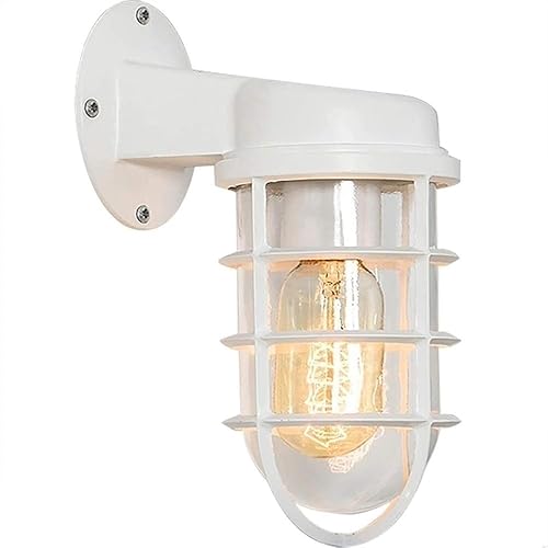 MSLRYGM Creative Wrought Iron Glass Wall Lamp Retro Metal Cage Light Industrial Style Nautical for Bar Bedroom(White)