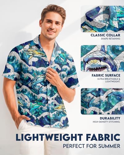 Image of 99TIMORO Fathers Film Button Down Shirt for Men, Funny Hawaiian Short Sleeve Top, Summer Beach Gifts